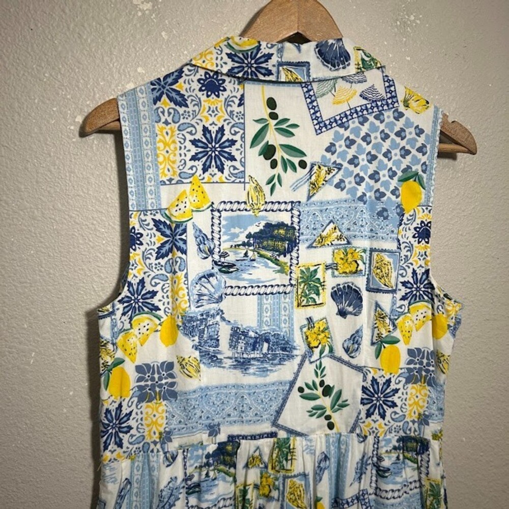 J.Crew Amalfi Coast Lemon Novelty Midi Dress 8 Button Front Sleeveless Collar - Picture 5 of 9